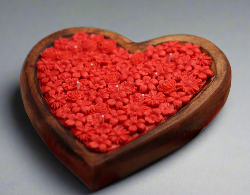 Wooden Heart Bowl Candle