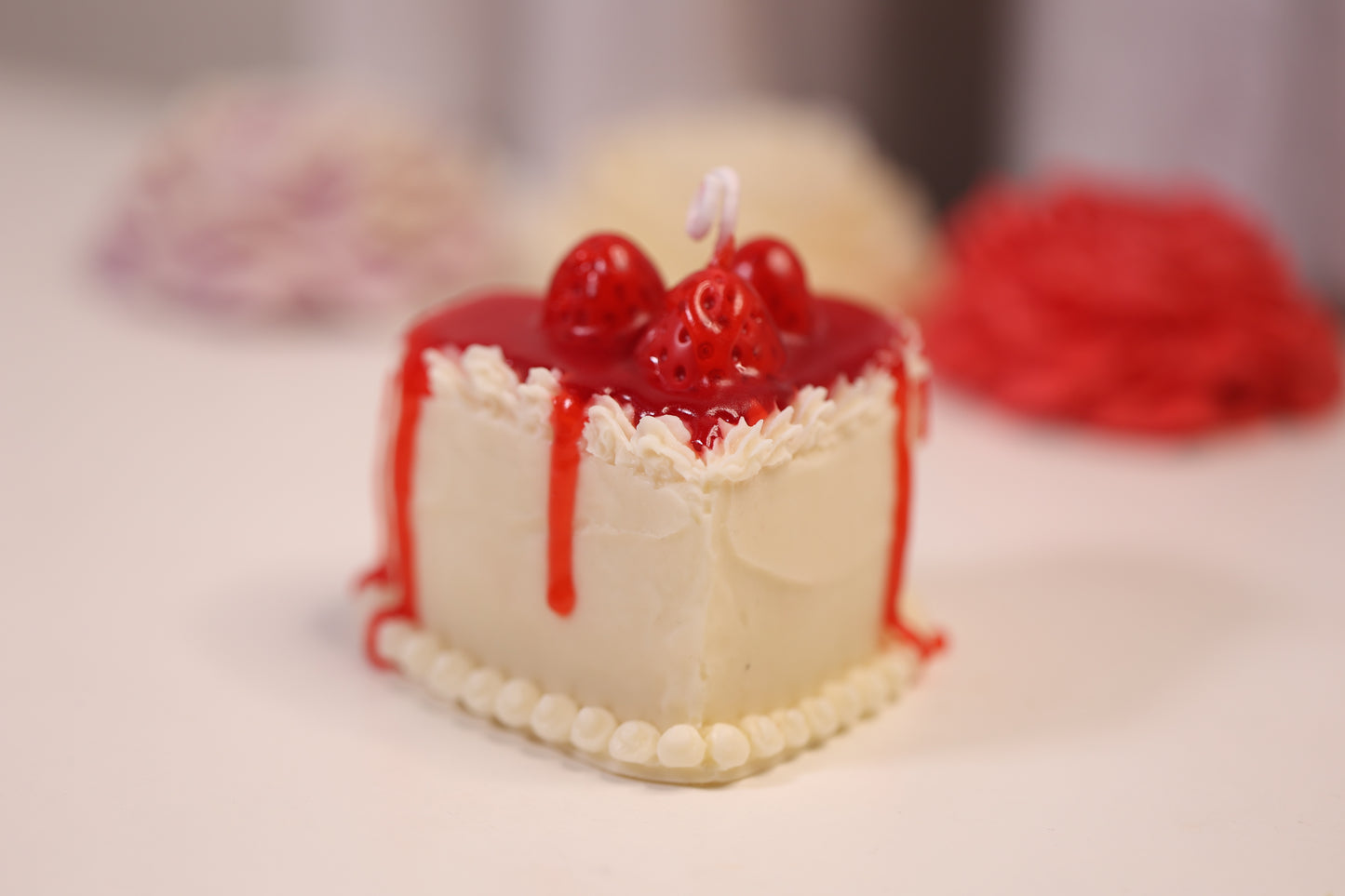 Strawberry Desert Heart Cake Candle