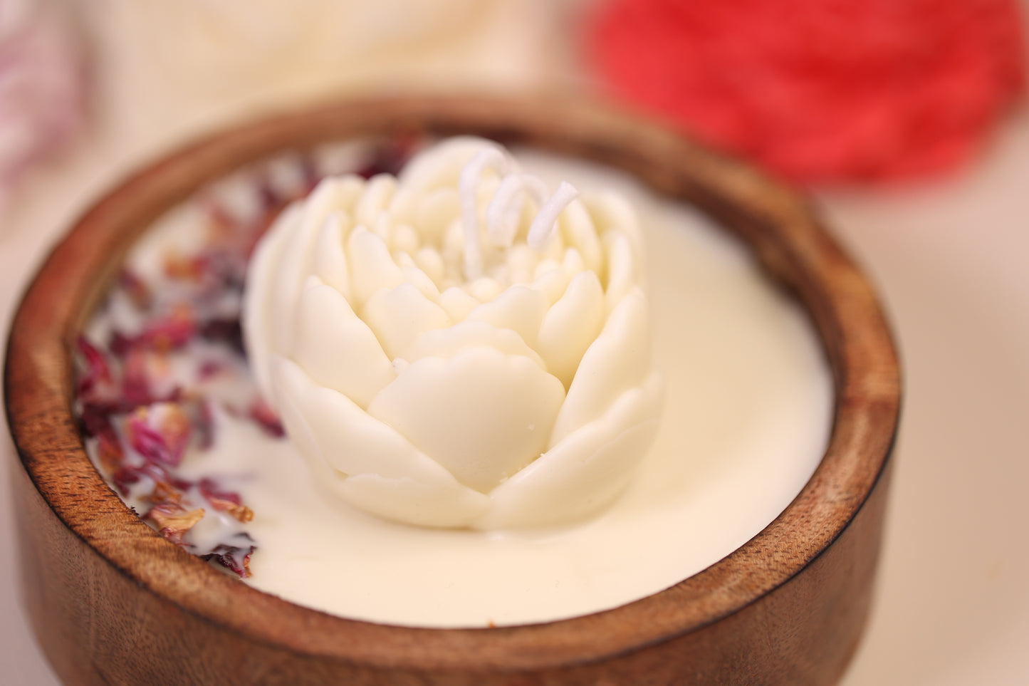 Wooden Flower Bowl Candle