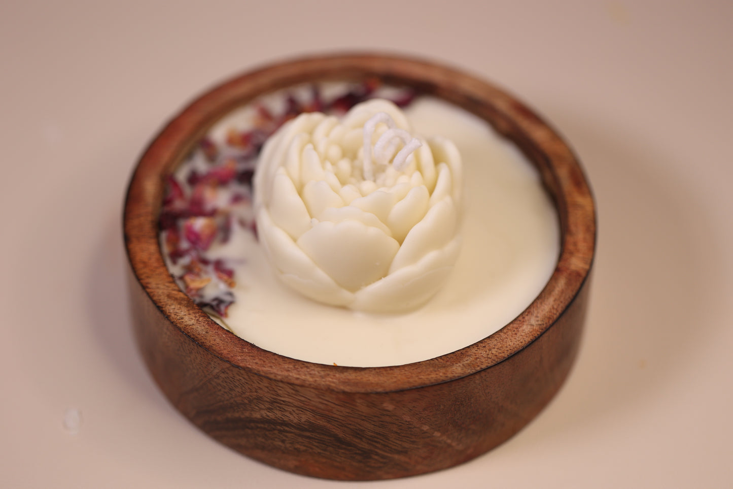 Wooden Flower Bowl Candle