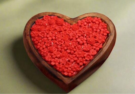 Wooden Heart Bowl Candle