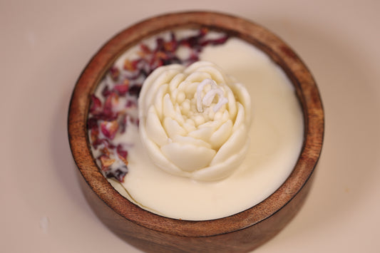 Wooden Flower Bowl Candle