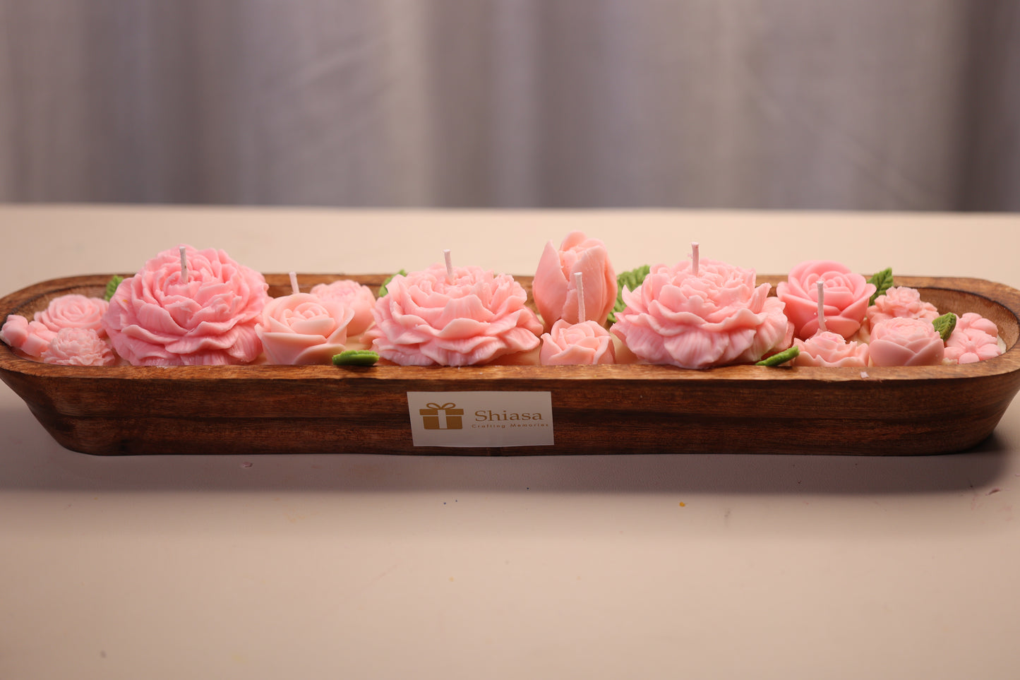 Long Wooden Boat Flowers Candle