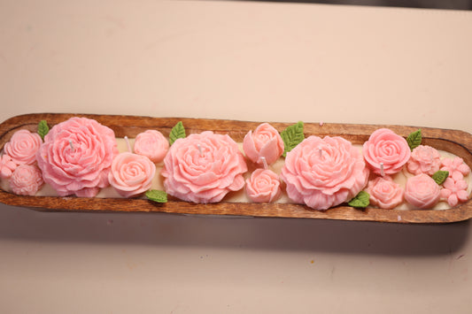 Long Wooden Boat Flowers Candle
