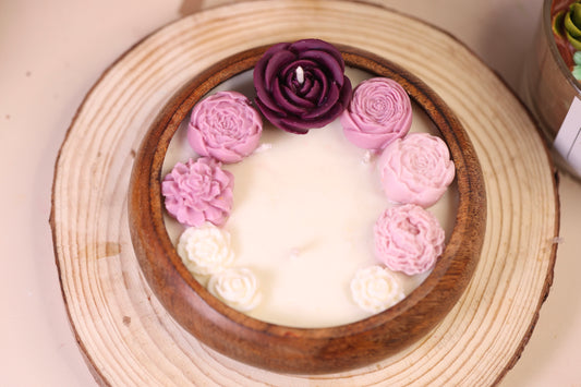 Flower wooden Bowl Scented Candle